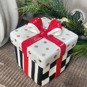 Festive Ceramic Gift Box with Red Bow